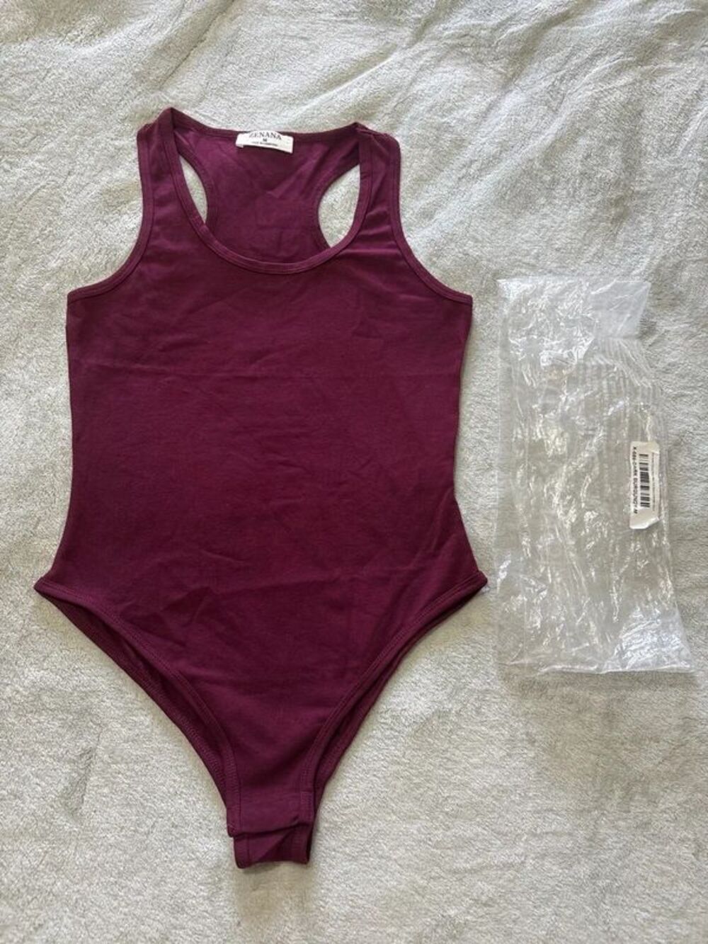 Women’s bodysuit burgundy scoop neck racer back layering body con cotton spandex